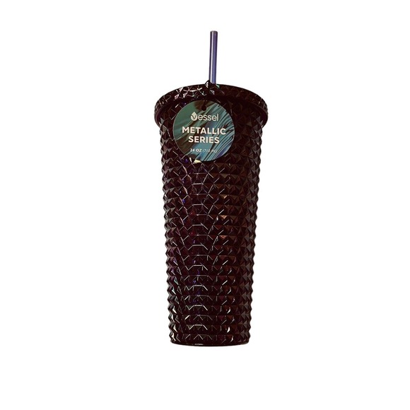 Vessel Tumbler Cold Cup Black Studded Metallic Iridescent Venti 24oz Lid Straw - Picture 9 of 9